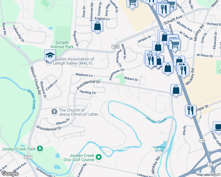 map of restaurants, bars, coffee shops, grocery stores, and more near 121 Johnson Court in Fullerton