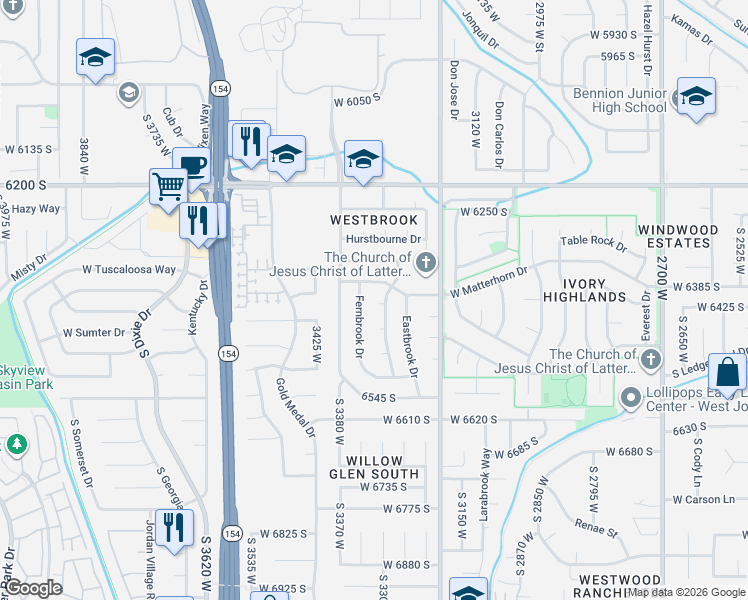 map of restaurants, bars, coffee shops, grocery stores, and more near 6395 Fernbrook Drive in Taylorsville