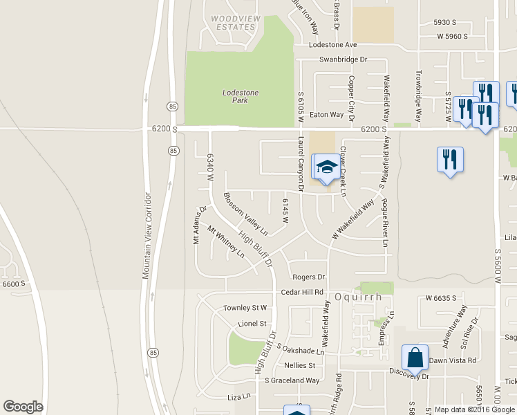 map of restaurants, bars, coffee shops, grocery stores, and more near 6389 Mill Valley Ct in Salt Lake City