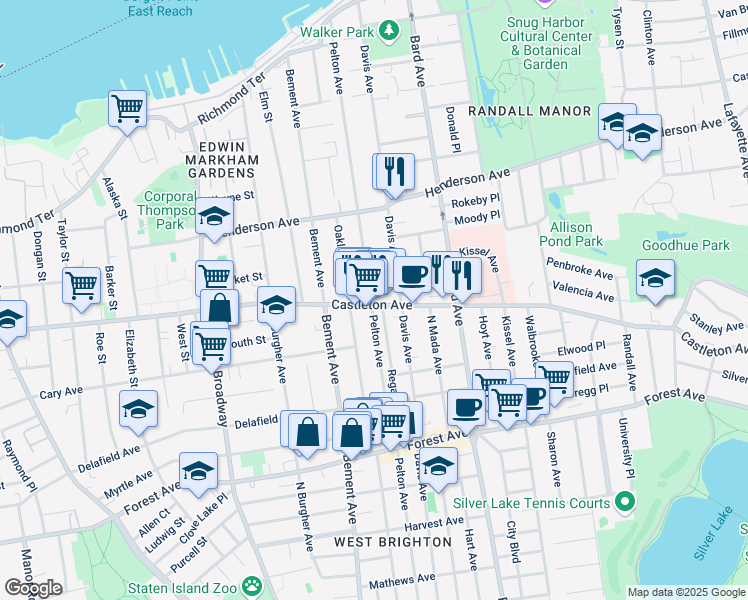 map of restaurants, bars, coffee shops, grocery stores, and more near in Staten Island