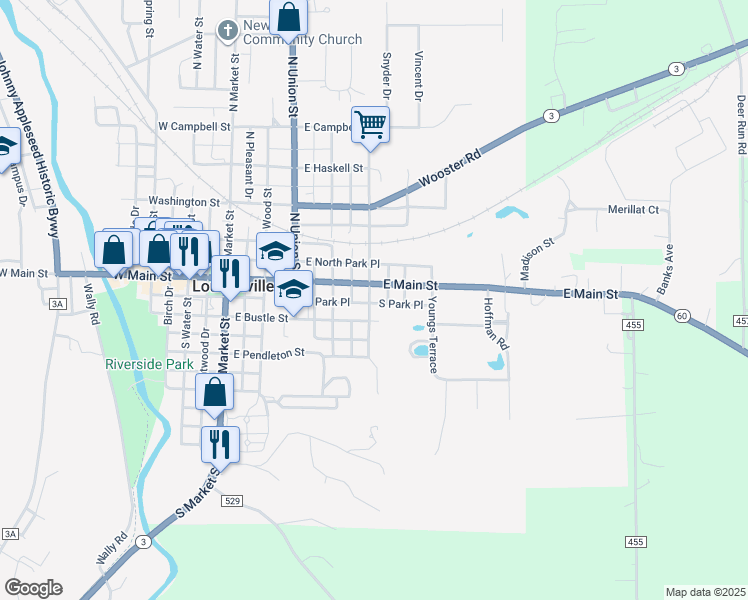 map of restaurants, bars, coffee shops, grocery stores, and more near 115 South Jefferson Street in Loudonville