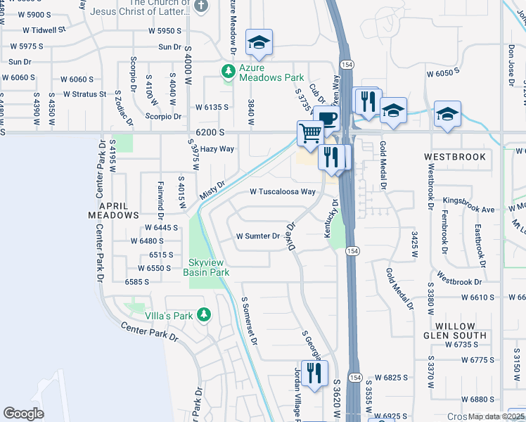 map of restaurants, bars, coffee shops, grocery stores, and more near 3833 West Atmore Road in West Jordan