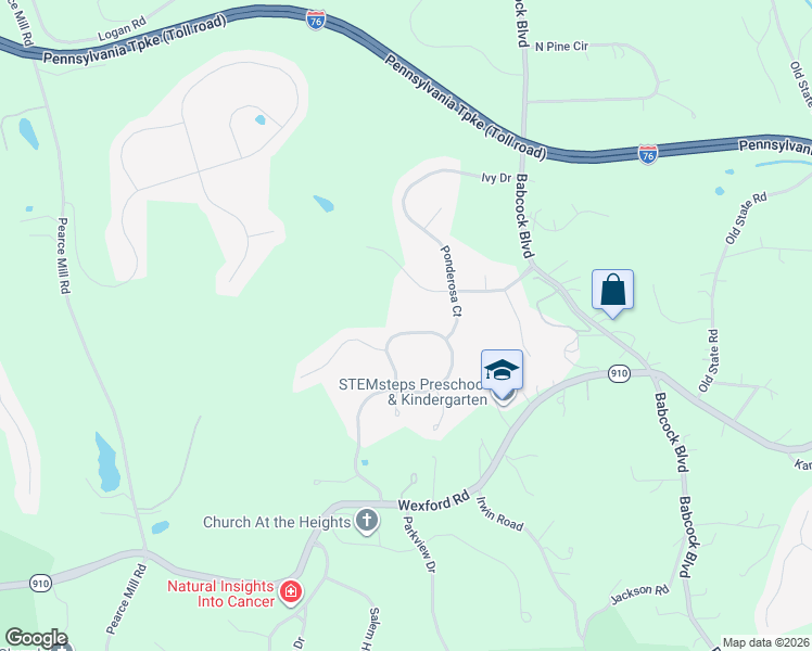 map of restaurants, bars, coffee shops, grocery stores, and more near 3060 White Pine Drive in Gibsonia