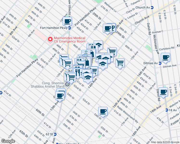 map of restaurants, bars, coffee shops, grocery stores, and more near 1336 48th Street in Brooklyn