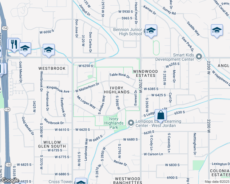 map of restaurants, bars, coffee shops, grocery stores, and more near 6408 Mount Hood Drive in West Jordan