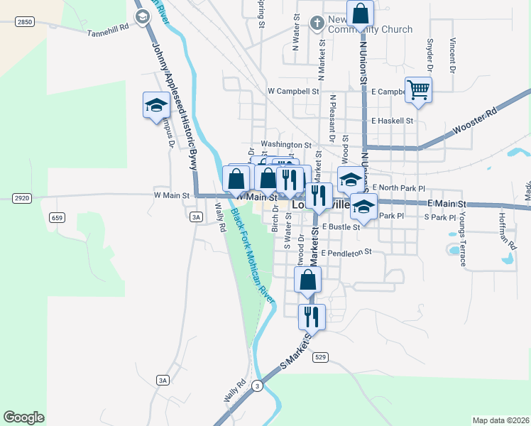 map of restaurants, bars, coffee shops, grocery stores, and more near 117 Birch Drive in Loudonville
