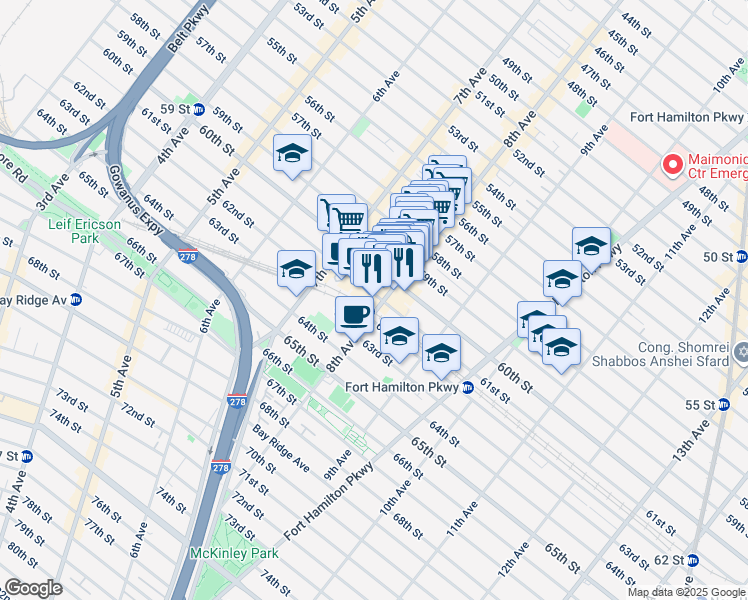 map of restaurants, bars, coffee shops, grocery stores, and more near 6102 8th Avenue in Brooklyn