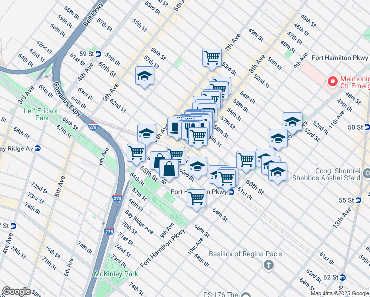 map of restaurants, bars, coffee shops, grocery stores, and more near 6102 8th Avenue in Brooklyn