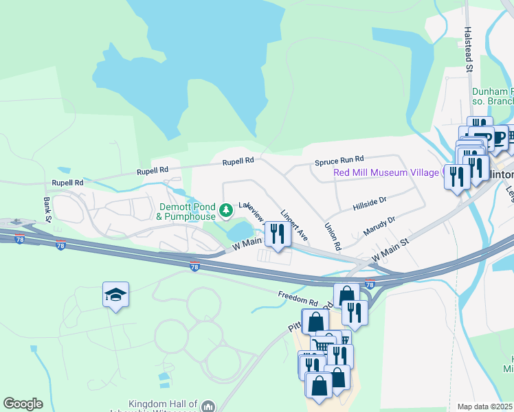 map of restaurants, bars, coffee shops, grocery stores, and more near 51 Lake View Avenue in Clinton