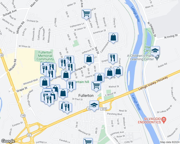 map of restaurants, bars, coffee shops, grocery stores, and more near 859 5th Street in Fullerton