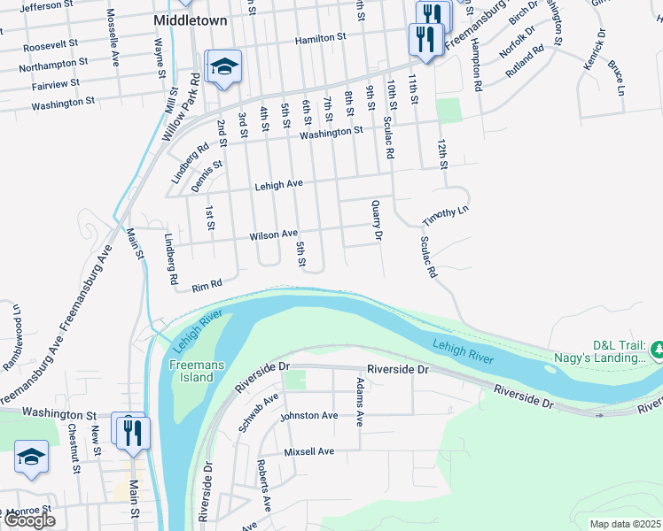map of restaurants, bars, coffee shops, grocery stores, and more near 1440 6th St in Bethlehem