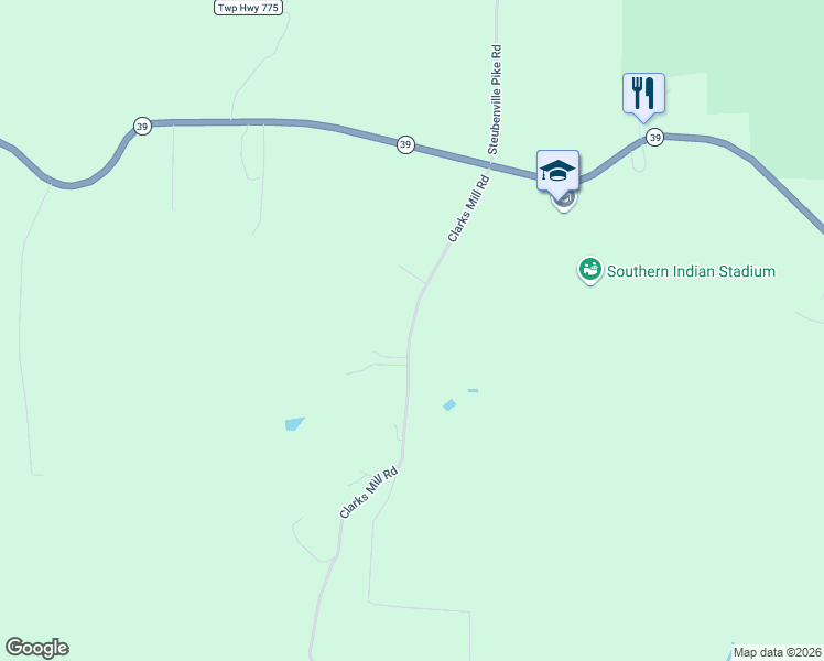 map of restaurants, bars, coffee shops, grocery stores, and more near 18465 Clarks Mill Road in Hammondsville