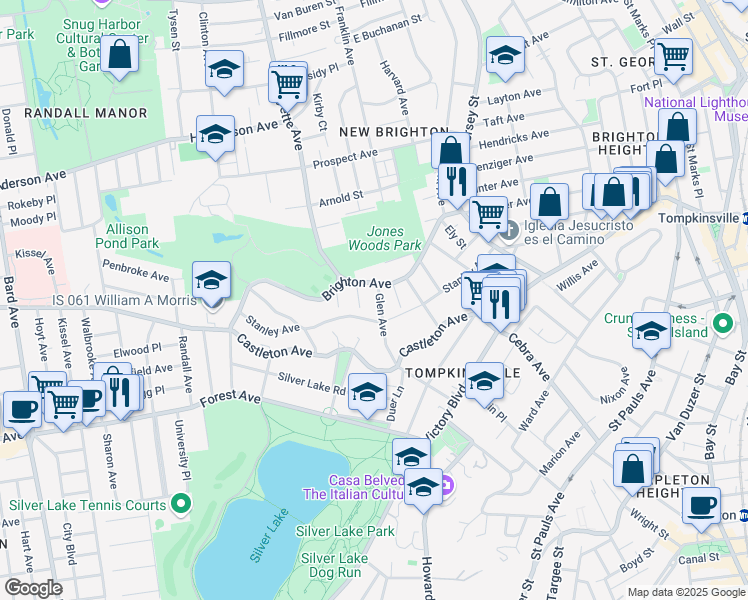 map of restaurants, bars, coffee shops, grocery stores, and more near 262 Glen Avenue in Staten Island