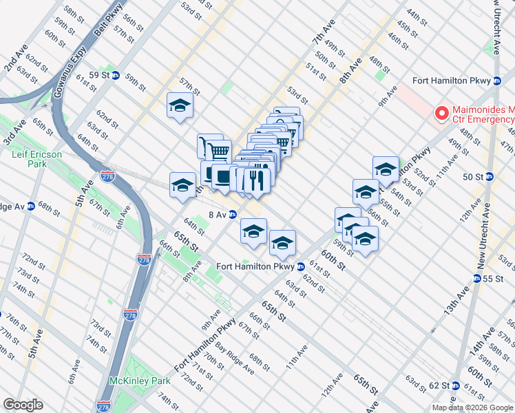 map of restaurants, bars, coffee shops, grocery stores, and more near 833 60th Street in Brooklyn