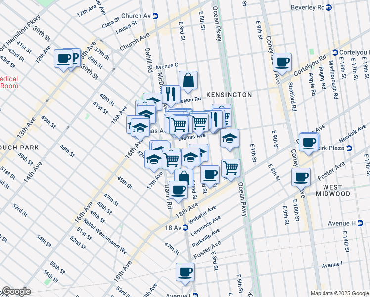 map of restaurants, bars, coffee shops, grocery stores, and more near 656 East 2nd Street in Brooklyn