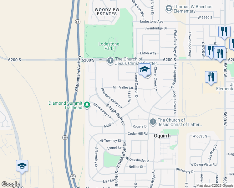 map of restaurants, bars, coffee shops, grocery stores, and more near 6389 Mill Valley Ct in Salt Lake City