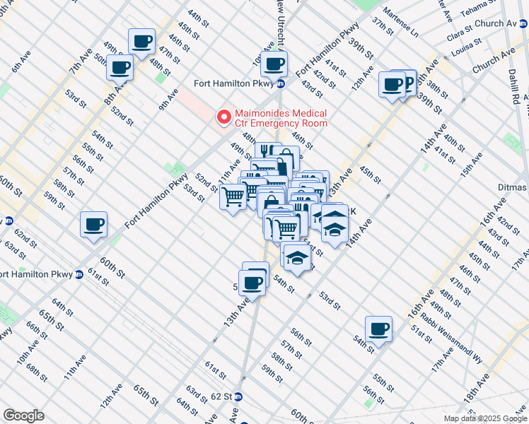 map of restaurants, bars, coffee shops, grocery stores, and more near 1210 51st Street in Brooklyn