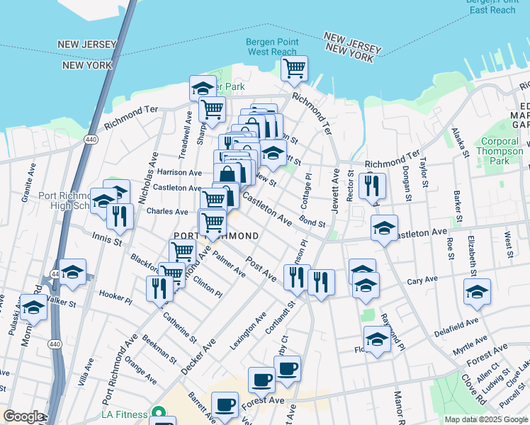 map of restaurants, bars, coffee shops, grocery stores, and more near 234 Heberton Avenue in Staten Island