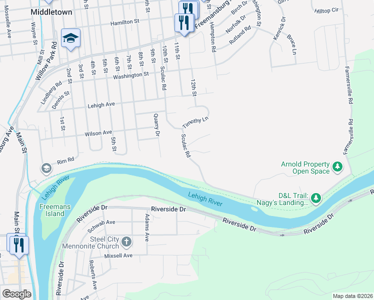 map of restaurants, bars, coffee shops, grocery stores, and more near 3744 Wilson Avenue in Bethlehem