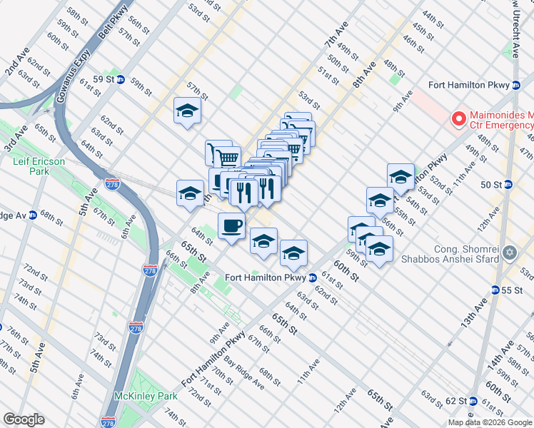 map of restaurants, bars, coffee shops, grocery stores, and more near in Brooklyn