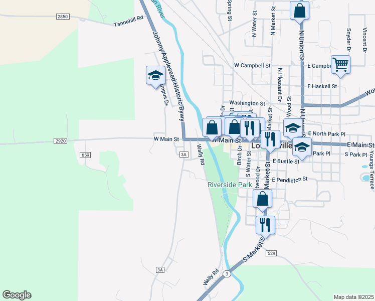 map of restaurants, bars, coffee shops, grocery stores, and more near 129 County Road 3A in Loudonville