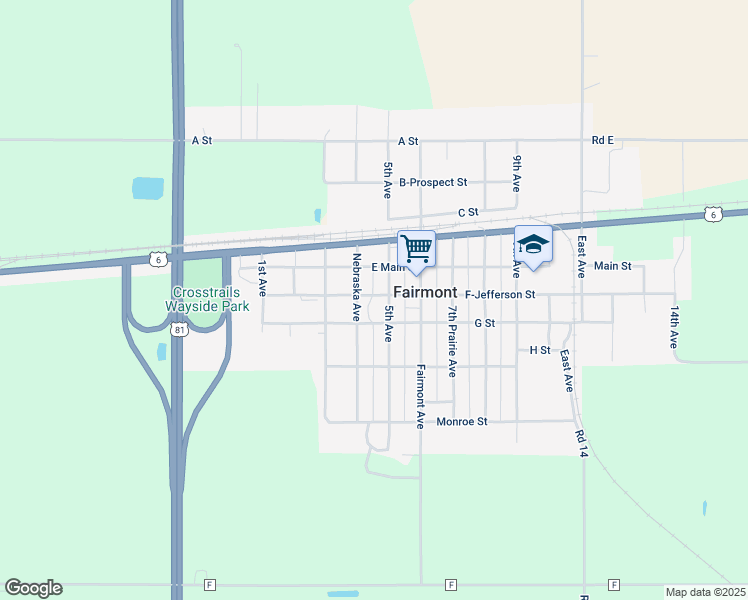 map of restaurants, bars, coffee shops, grocery stores, and more near 451 F-Jefferson Street in Fairmont
