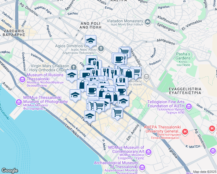 map of restaurants, bars, coffee shops, grocery stores, and more near in Thessaloniki