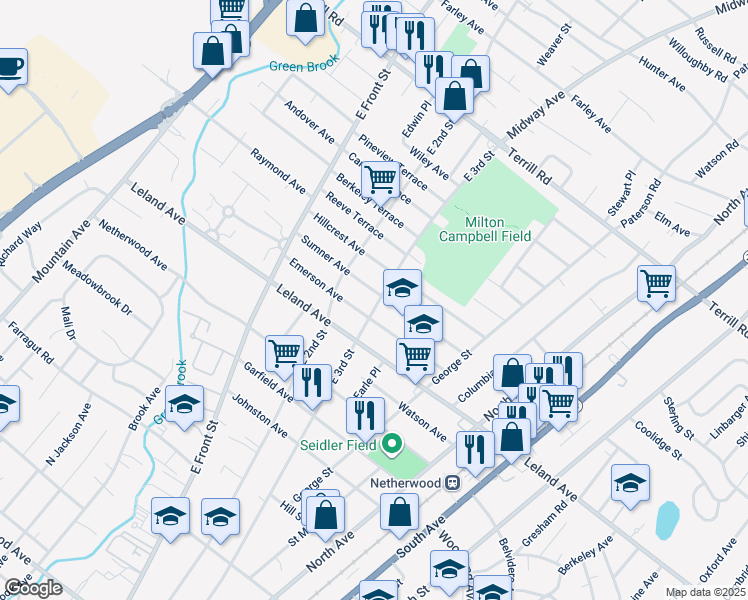 map of restaurants, bars, coffee shops, grocery stores, and more near 221 Emerson Avenue in Plainfield