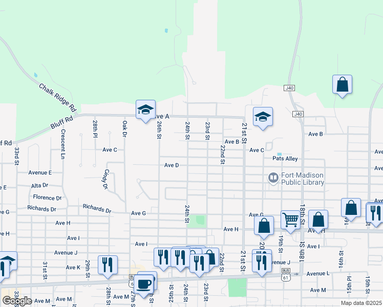 map of restaurants, bars, coffee shops, grocery stores, and more near 2334 Avenue C in Fort Madison