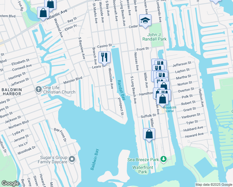 map of restaurants, bars, coffee shops, grocery stores, and more near 311 Westside Avenue in Freeport