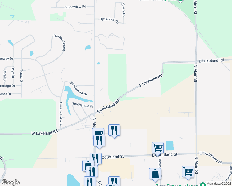 map of restaurants, bars, coffee shops, grocery stores, and more near 245 East Lakeland Road in Morton