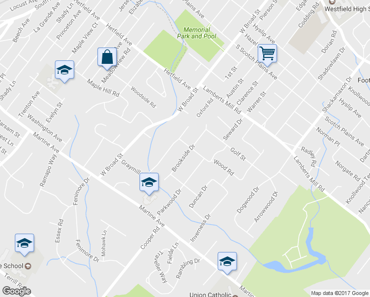 map of restaurants, bars, coffee shops, grocery stores, and more near 2041 Brookside Drive in Scotch Plains