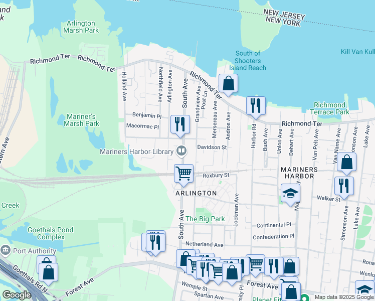 map of restaurants, bars, coffee shops, grocery stores, and more near 193 South Avenue in Staten Island