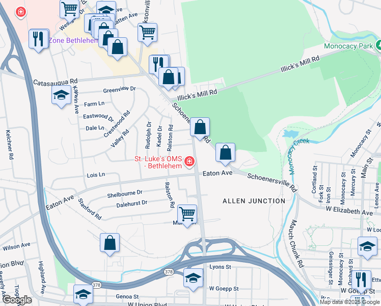 map of restaurants, bars, coffee shops, grocery stores, and more near 1541 8th Avenue in Bethlehem