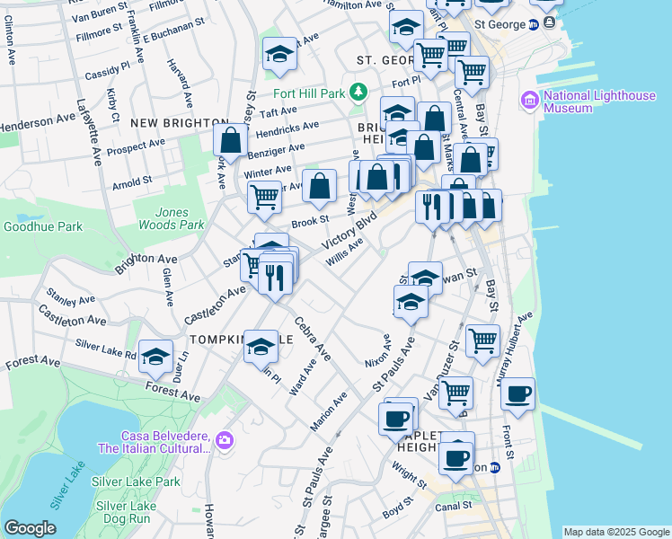 map of restaurants, bars, coffee shops, grocery stores, and more near 38 Edgar Terrace in Staten Island