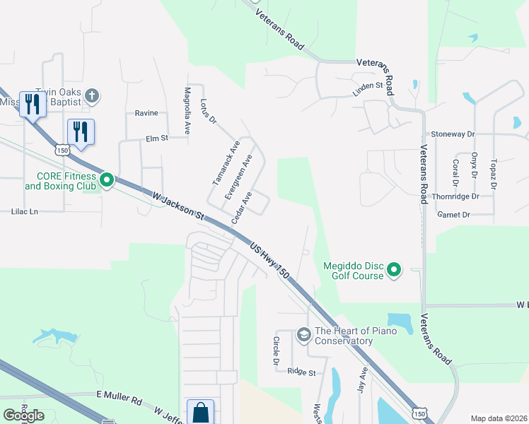 map of restaurants, bars, coffee shops, grocery stores, and more near 116 Chestnut Drive in Morton