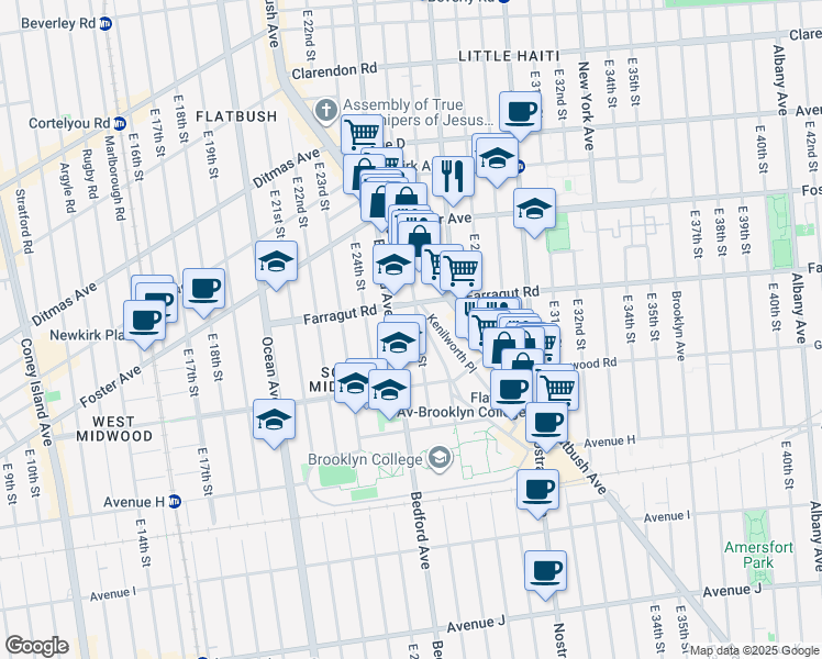 map of restaurants, bars, coffee shops, grocery stores, and more near 2775 Bedford Avenue in Brooklyn