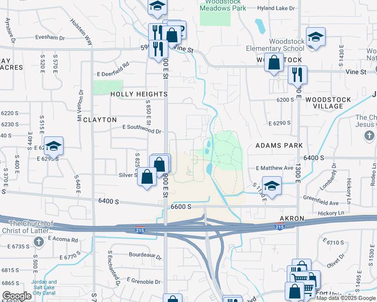 map of restaurants, bars, coffee shops, grocery stores, and more near 6351 South 900 East in Murray