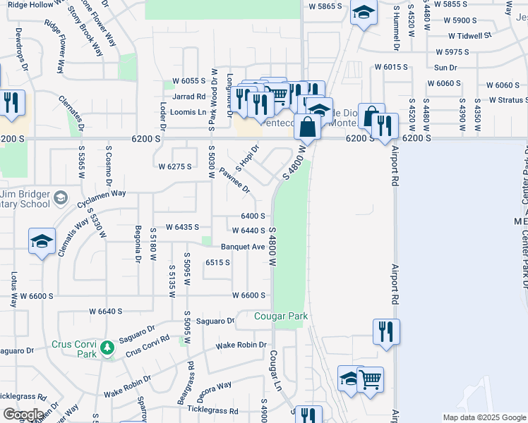 map of restaurants, bars, coffee shops, grocery stores, and more near 4900 W 6400 S in West Jordan