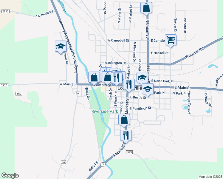 map of restaurants, bars, coffee shops, grocery stores, and more near 117 Birch Drive in Loudonville