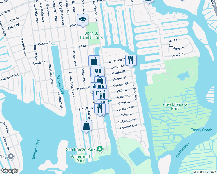 map of restaurants, bars, coffee shops, grocery stores, and more near 690 Guy Lombardo Avenue in Freeport