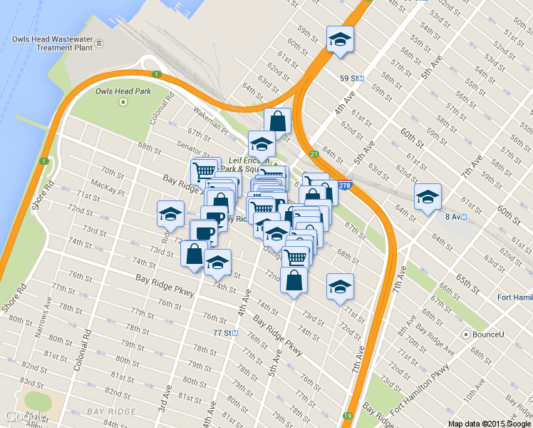 map of restaurants, bars, coffee shops, grocery stores, and more near 377 Bay Ridge Avenue in Brooklyn
