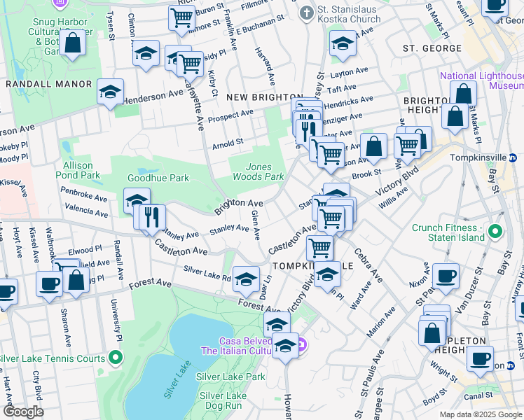 map of restaurants, bars, coffee shops, grocery stores, and more near 262 Glen Avenue in Staten Island