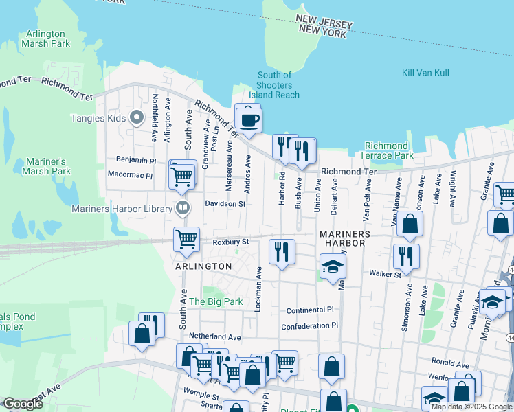 map of restaurants, bars, coffee shops, grocery stores, and more near 94 Lockman Avenue in Staten Island