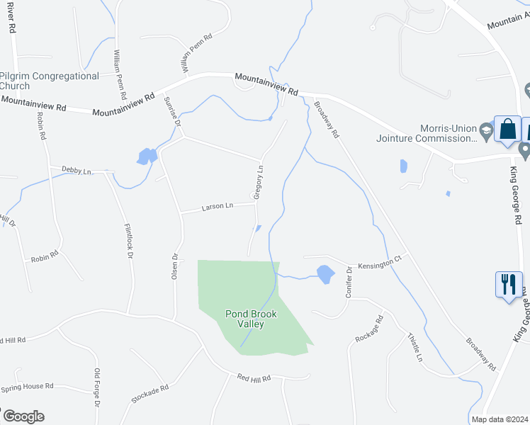 map of restaurants, bars, coffee shops, grocery stores, and more near 30 Gregory Lane in Warren
