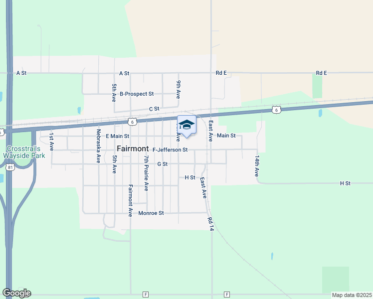 map of restaurants, bars, coffee shops, grocery stores, and more near 950 F-Jefferson Street in Fairmont