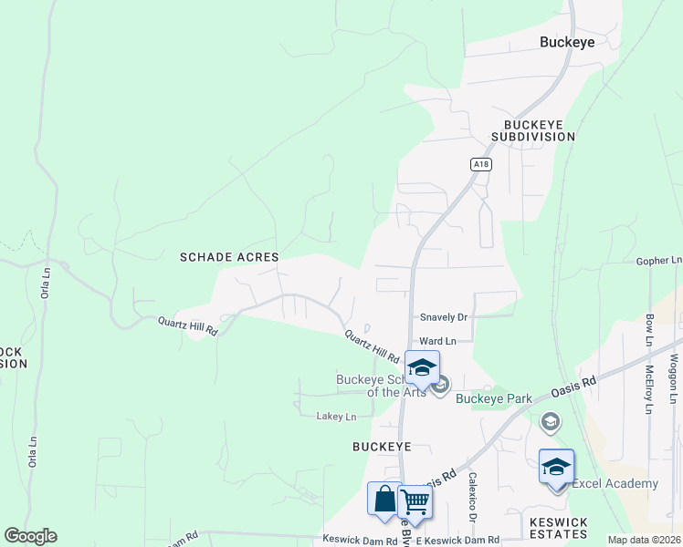 map of restaurants, bars, coffee shops, grocery stores, and more near 1975 Quails Nest Road in Redding