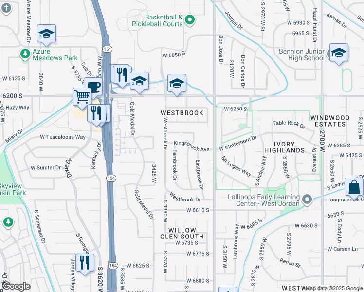 map of restaurants, bars, coffee shops, grocery stores, and more near 3305 Kingsbrook Avenue in Taylorsville