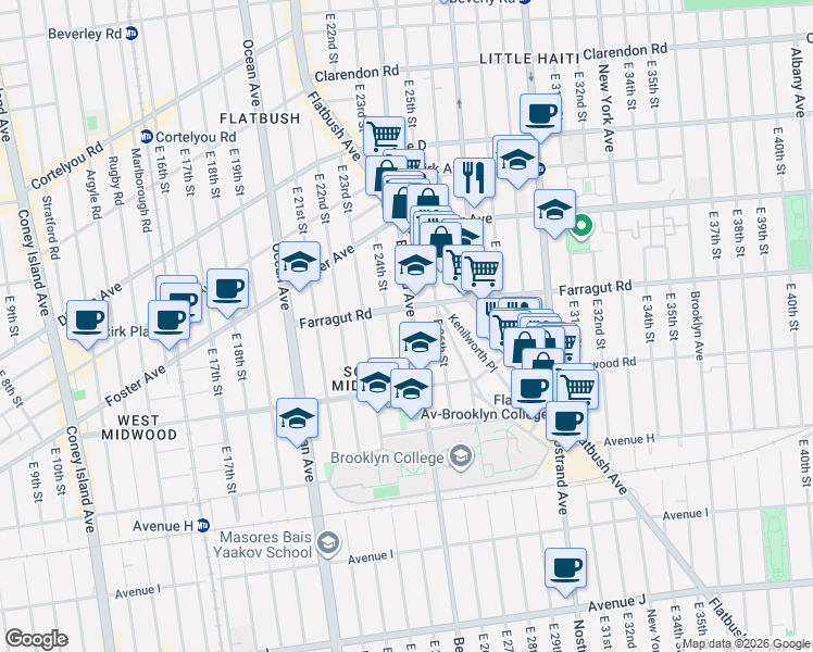 map of restaurants, bars, coffee shops, grocery stores, and more near 2750 Bedford Avenue in Brooklyn