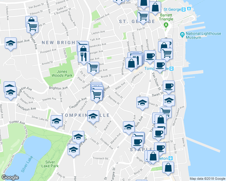 map of restaurants, bars, coffee shops, grocery stores, and more near 6 Avon Place in Staten Island